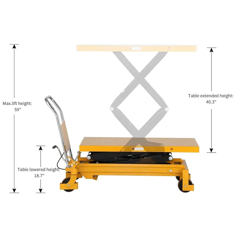Heavy-Duty Hydraulic Lift Table Cart  770 lb Capacity, Dual-Scissor Design, 51″ Max Height with Safety Guard & Swivel Casters
