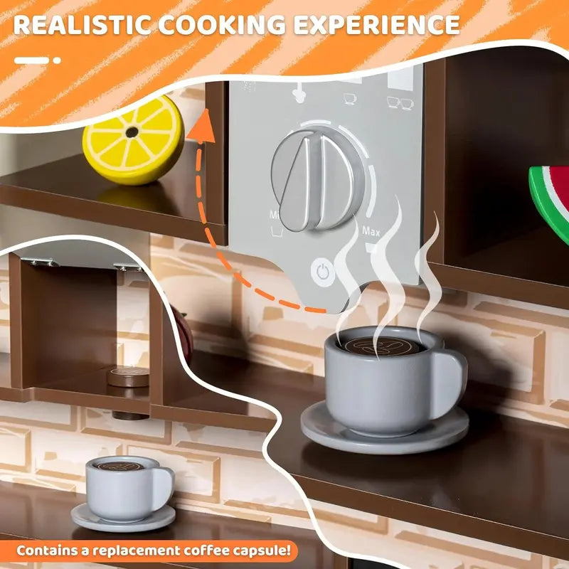 BRINJOY Kids Modular Wooden Kitchen Playset with Light & Sound, Corner Kitchen, Fridge & Storage  Perfect Gift for Toddlers