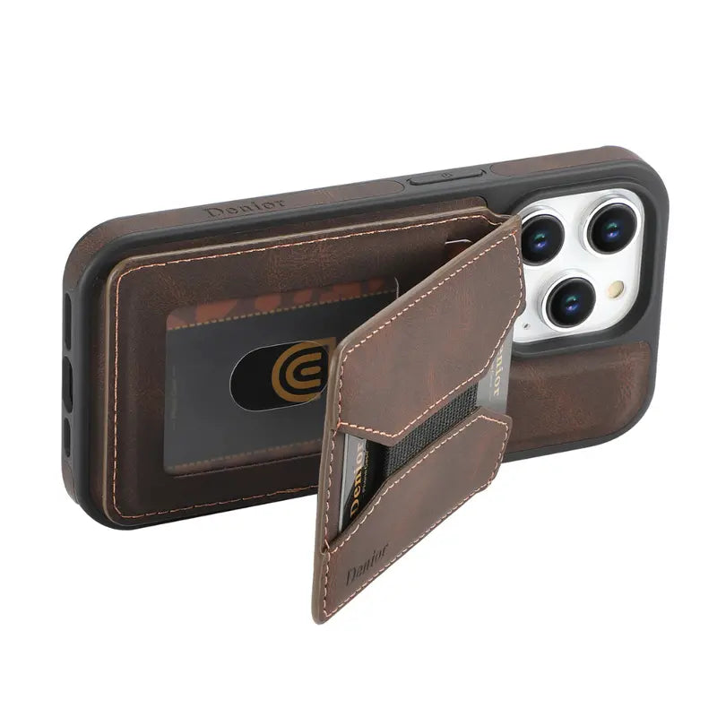Magnetic Leather Wallet Case for iPhone  MagSafe Compatible with Card Slot