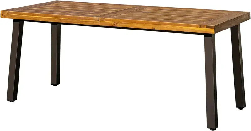 Devoko Acacia Wood Dining Table for 6 — Indoor/Outdoor Use with Sandblasted Iron Legs