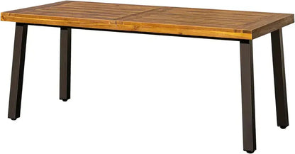 Devoko Acacia Wood Dining Table for 6 — Indoor/Outdoor Use with Sandblasted Iron Legs