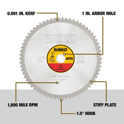 DEWALT 14 66T Heavy Gauge Ferrous Metal Cutting Saw Blade 1 Arbor