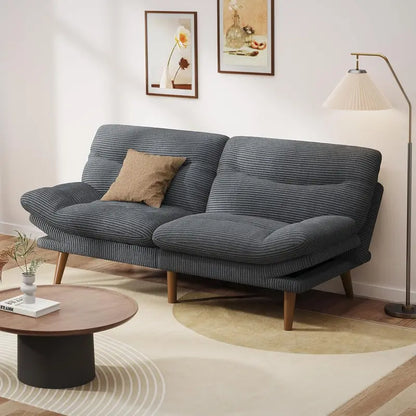 Compact Convertible Futon Sofa Bed  66″ Corduroy Reclining Sleeper for Small Apartments or Studios