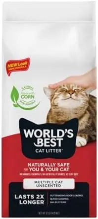Multiple Cat Unscented Litter, 32 lbs, Natural, Quick Clumping, Flushable, 99% Dust-Free, USA Made, Long-Lasting Odor Control, Easy Scooping
