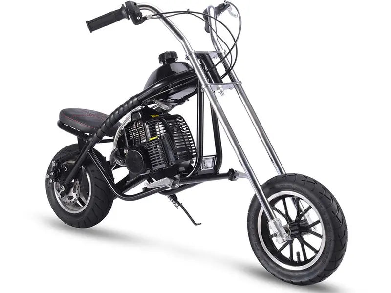 49cc Gas Mini Chopper for Kids  25mph, 2-Stroke, Disc Brakes, Black Pneumatic Tires