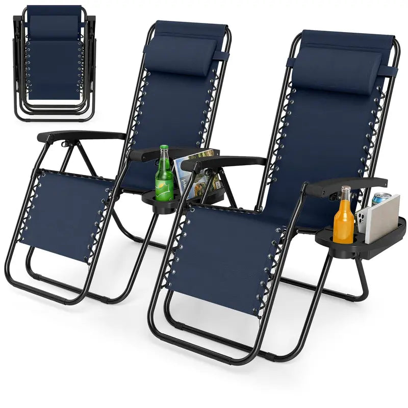 Zero-Gravity Recliner Chair  Ergonomic Backrest, Removable Pillow & Built-in Cup Holder Tray