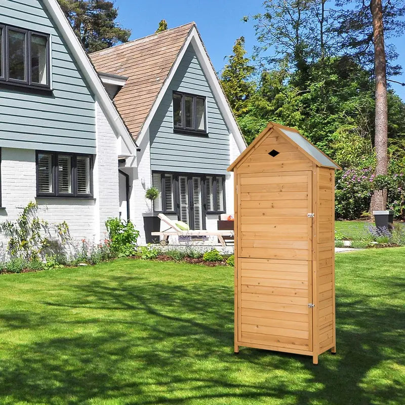 Lockable Wooden Garden Storage Shed  Fir Wood Outdoor Tool Cabinet for Yard or Patio