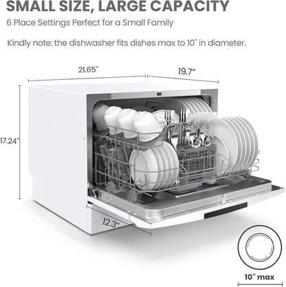 Energy Star Countertop Dishwasher  Portable Mini Dishwasher with 6-Place Settings & 8 Wash Programs for Small Spaces