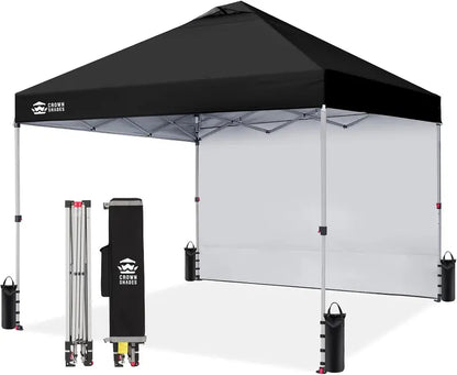 CROWN SHADES 10′ x 10′ Pop-Up Canopy with Single Sidewall: Portable Event Shelter for Parties, Campgrounds, and Outdoor Markets — Includes STO-N-Go Carry Bag