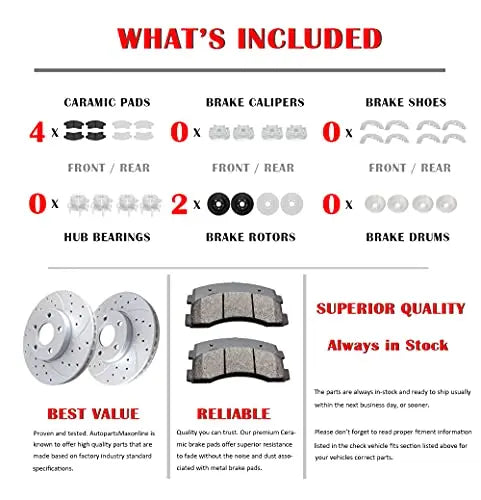 Front Brake Kit, Drilled and Slotted Brake Rotors Ceramic Brake Pads