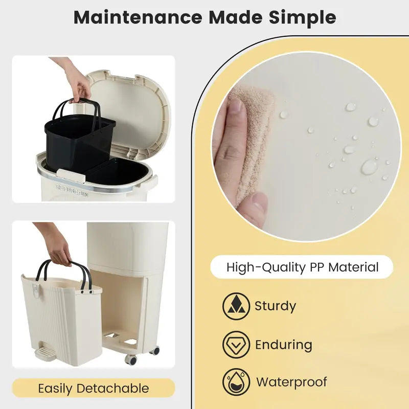 10-Gallon Dual-Bucket Kitchen Trash Bin  Lid-Covered Waste Container with Removable Liners
