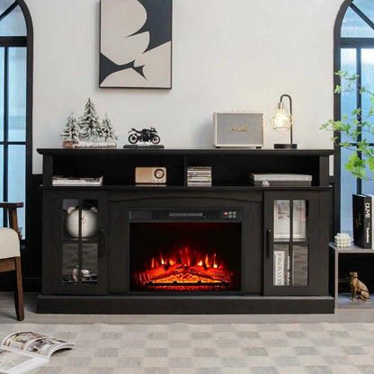 Electric Fireplace TV Console  58″ Media Stand with 23″ Built-In Insert and 1400W Heater, Supports TVs up to 65″