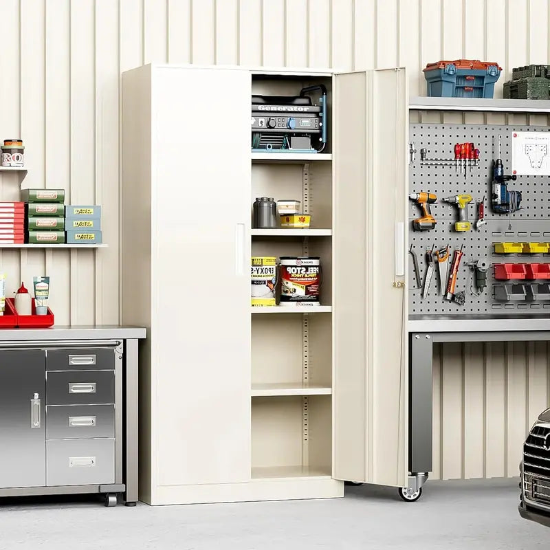 71-Inch Garage Storage Cabinet  Adjustable Shelving Unit for Pantry, Office or Workshop Organization