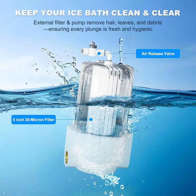 1/3 HP Cold Plunge Water Chiller: External Filter Pump & Cooling System for Home Ice Bath Tubs