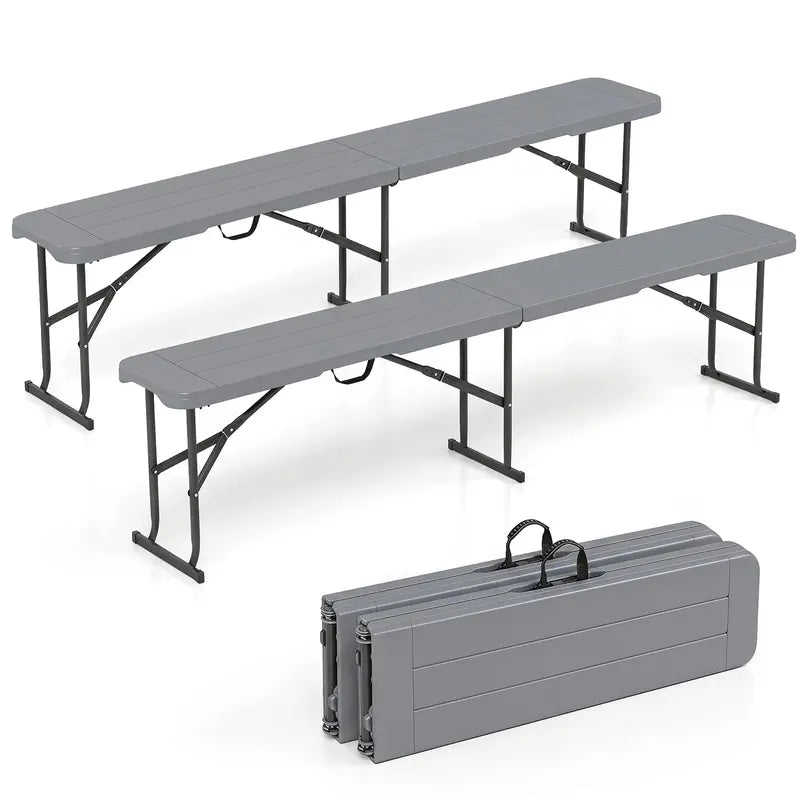 Lightweight Folding Bench  6-Foot Plastic Portable Seat with Carry Handle for Outdoor Use