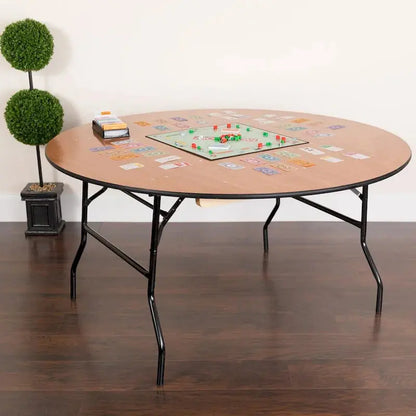 60-Inch Round Folding Banquet Table — Solid Wood Top with Smooth Finish