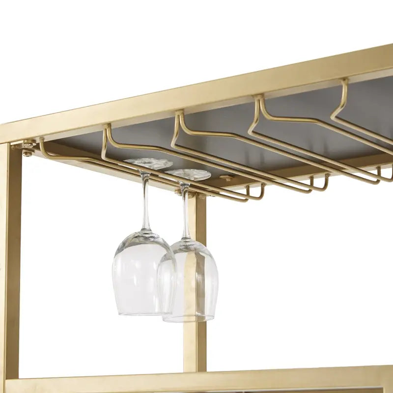 Chelsea Lane Mirror Glass Top Metal Bar Cart, Champagne Gold