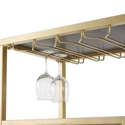 Chelsea Lane Mirror Glass Top Metal Bar Cart, Champagne Gold