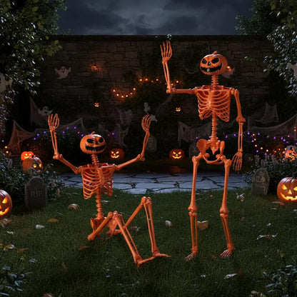5.2-Foot Posable Halloween Skeleton  Glow-in-the-Dark Pumpkin-Head Yard Decoration