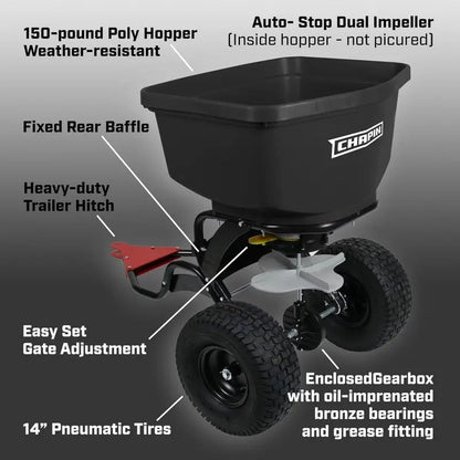 Chapin 8622B Tow-Behind Spreader  150-Pound Capacity, Auto-Stop Impeller, 11-Position Gate Adjustment