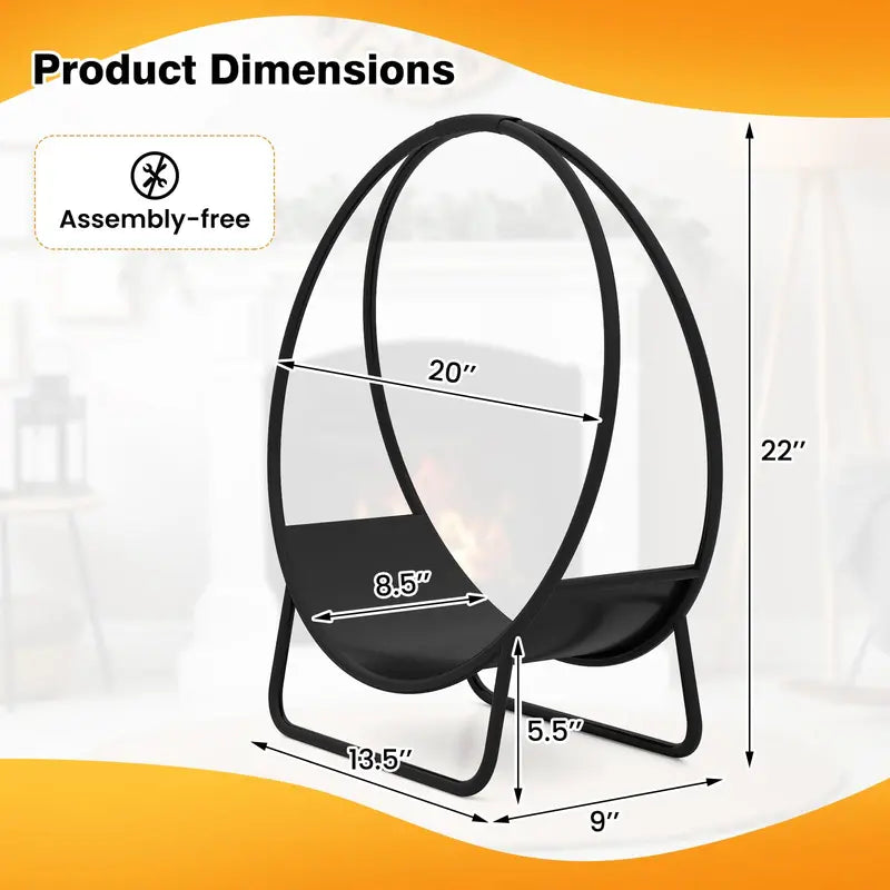 20-Inch Round Heavy-Gauge Metal Log Rack with Stand for Indoor or Outdoor Use