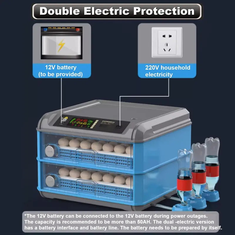 Digital Egg Incubator — 192/256/500 Capacity, Auto-Turn, Temp/Humidity Control & LED Display