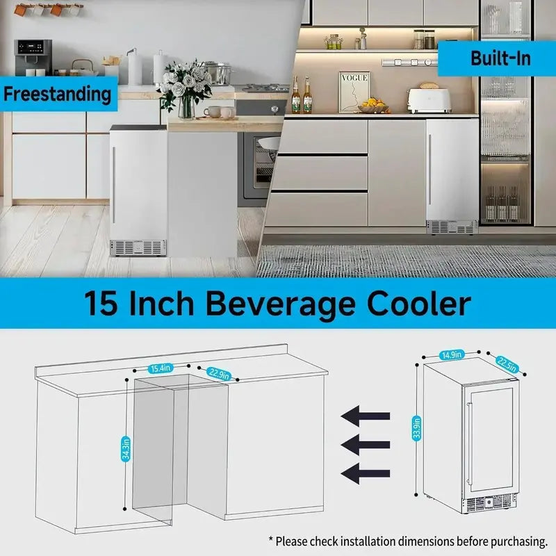 126-Can Beverage Cooler with Tempered Glass Door  Mini Fridge for Soda, Beer & Wine