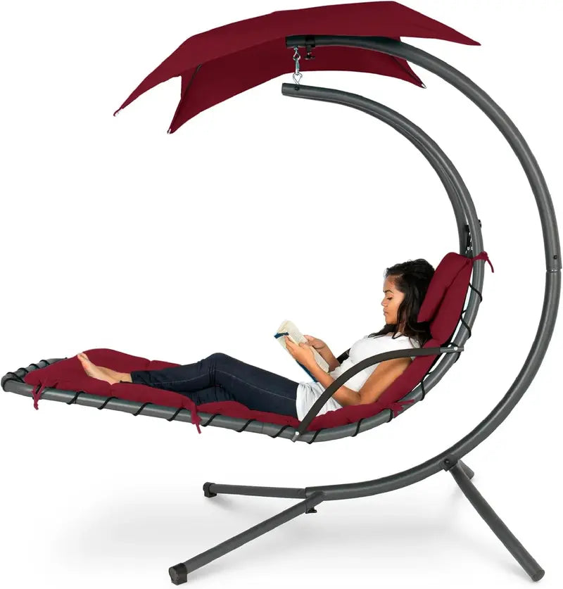 Best Choice Products Curved Hanging Steel Chaise Lounge Swing  Charcoal Gray with Pillow & Canopy