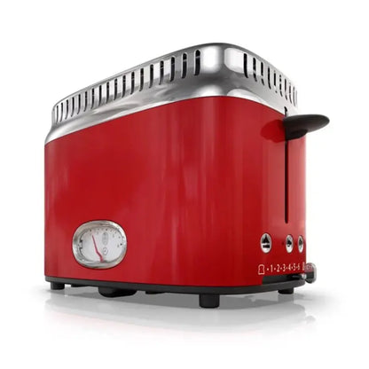 Retro-Inspired 2-Slice Toaster in Vibrant Red with Even Browning Controls