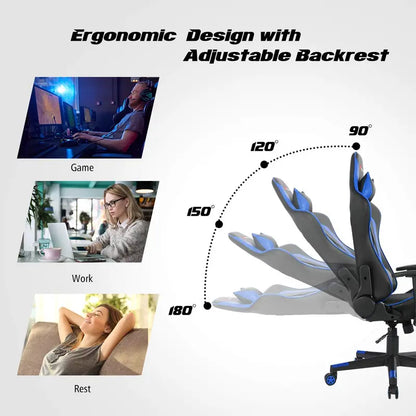 Adjustable Massage Gaming Chair  Reclining Backrest, Height-Adjustable Seat & Armrests
