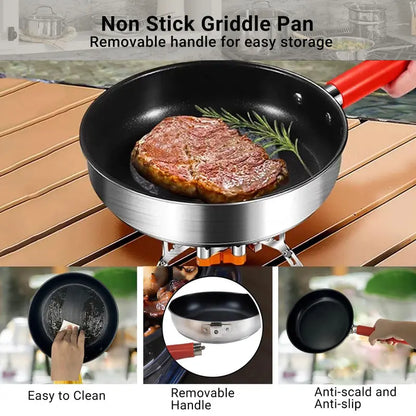 5-Piece Stainless Steel Camp Kitchen Set with Colander & Travel Bag