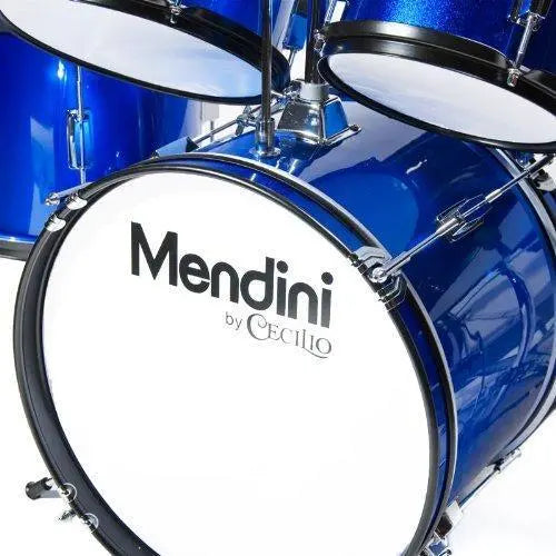 Cecilio Mendini MJDS-5BL Kids’ 5-Piece Drum Set  16″ Blue Metallic Starter Kit with Throne, Cymbal, Pedal & Sticks