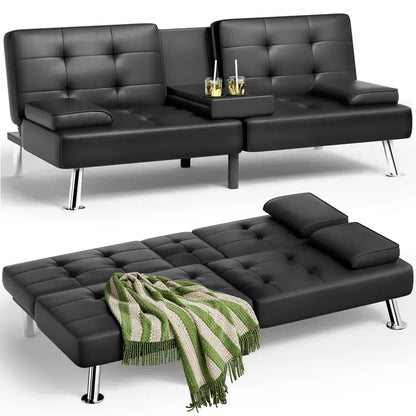 JUMMICO Modern Futon Sofa Bed  Convertible Folding Couch with Multiple Seating Configurations
