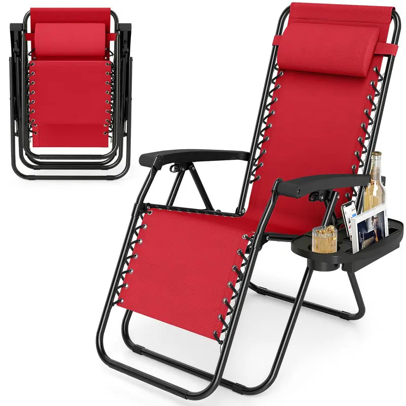 Zero-Gravity Recliner Chair  Ergonomic Backrest, Removable Pillow & Built-in Cup Holder Tray