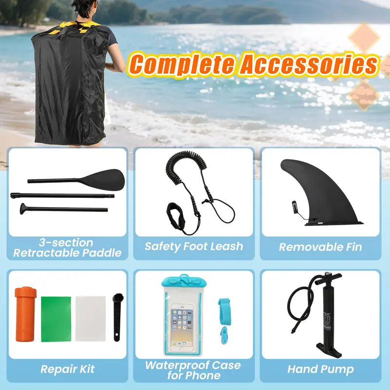 11-Foot All-in-One Inflatable Stand-Up Paddle Board  Features Waterproof Phone Pouch