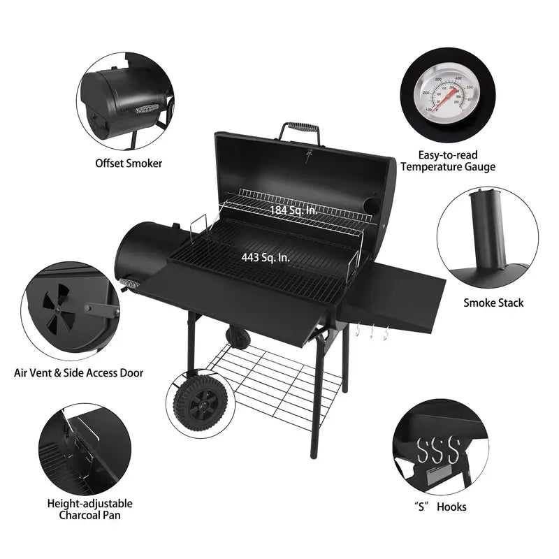 Royal Gourmet 30-Inch Charcoal BBQ Grill with Offset Smoker Function