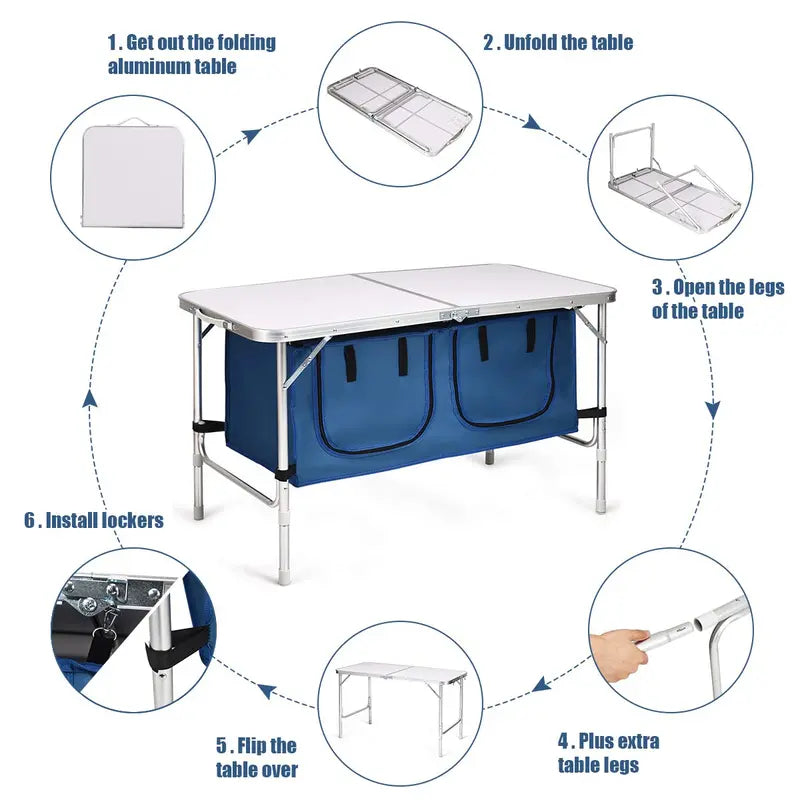 Compact Folding Camping Table with Integrated Storage  Lightweight Outdoor Utility Table