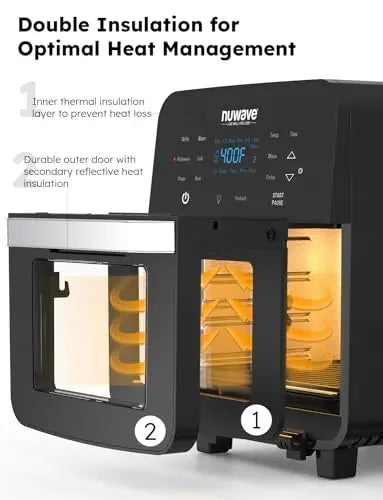 Nuwave Brio 15.5-Quart Air Fryer Oven — Family-Sized, 1800W, Rotisserie, Grill Plate, and Smart Thermometer