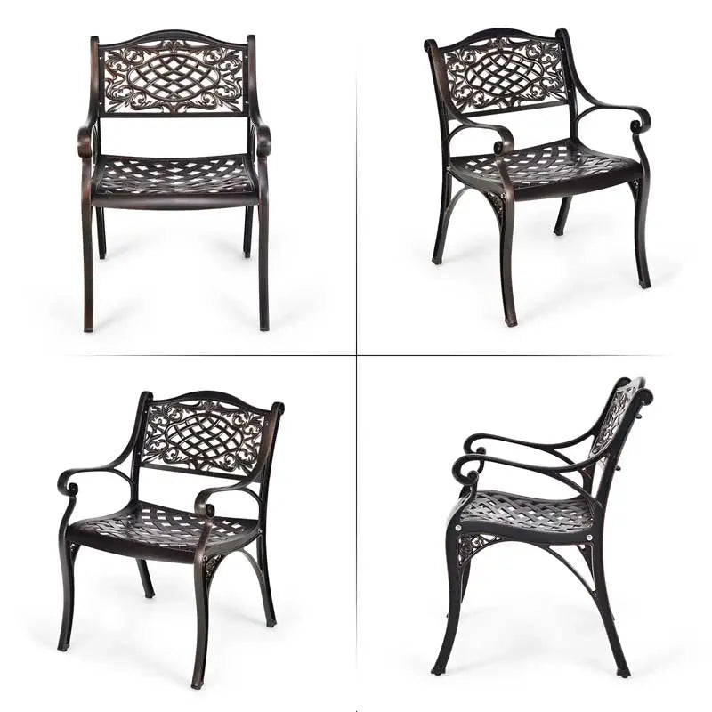 All-Weather Cast Aluminum Outdoor Dining Chairs  Set of 2 or 4 Pneumatic Armchairs with Ergonomic Curved Seats