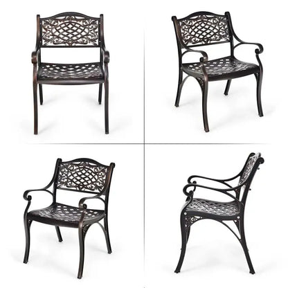 All-Weather Cast Aluminum Outdoor Dining Chairs  Set of 2 or 4 Pneumatic Armchairs with Ergonomic Curved Seats
