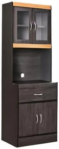 Cherry-Finished Standing Kitchen Cabinet with Enclosed Top and Bottom Storage, Single Drawer, and Dedicated Microwave Zone