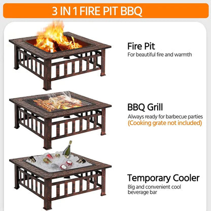Yaheetech 32-Inch Square Fire Pit Table  Multifunctional Outdoor Heating Unit for Patios, Gardens, Camping & Picnics