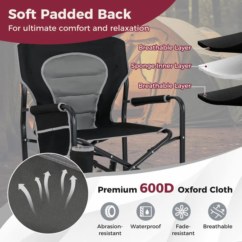 Adult Camping Rocker Chair  Dual-Spring Foldable Outdoor Seat with Padded Back Support
