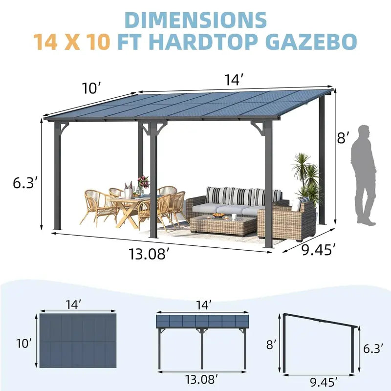 AECOJOY 14′ x 10′ Outdoor Gazebo  Pop-Up Patio Shade Structure with Waterproof Roof