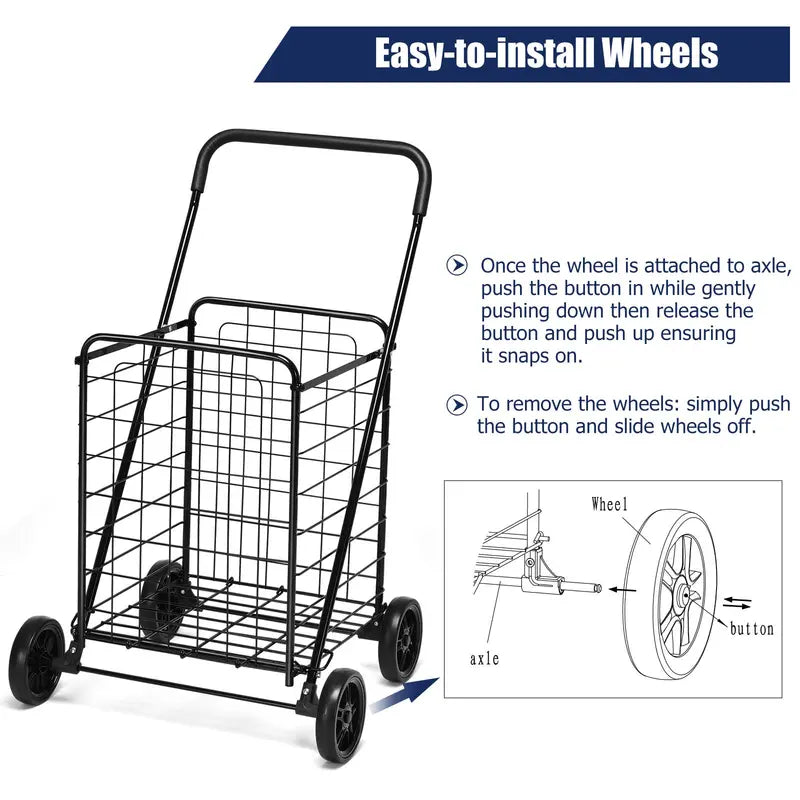 Lightweight Folding Shopping Cart  Wheeled Grocery Trolley for Easy Transport
