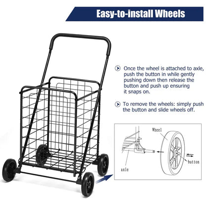 Lightweight Folding Shopping Cart  Wheeled Grocery Trolley for Easy Transport