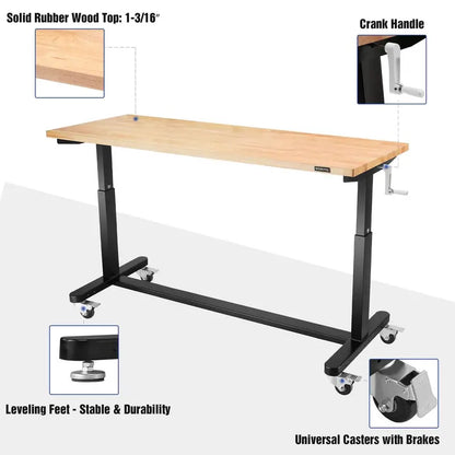 WORKPRO 60-Inch Crank-Adjustable Workbench  Industrial-Strength Table with Leveling Feet and 500-Lb Capacity