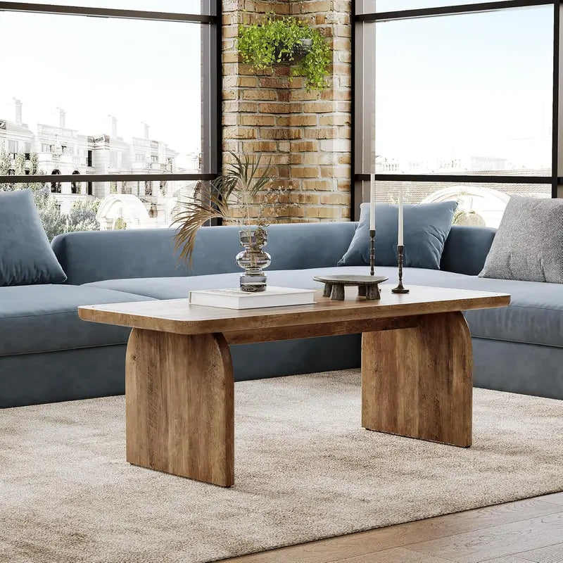 LITTLE TREE Farmhouse-Style Center Table  47-Inch Round Wood Coffee Table with Rounded Corners