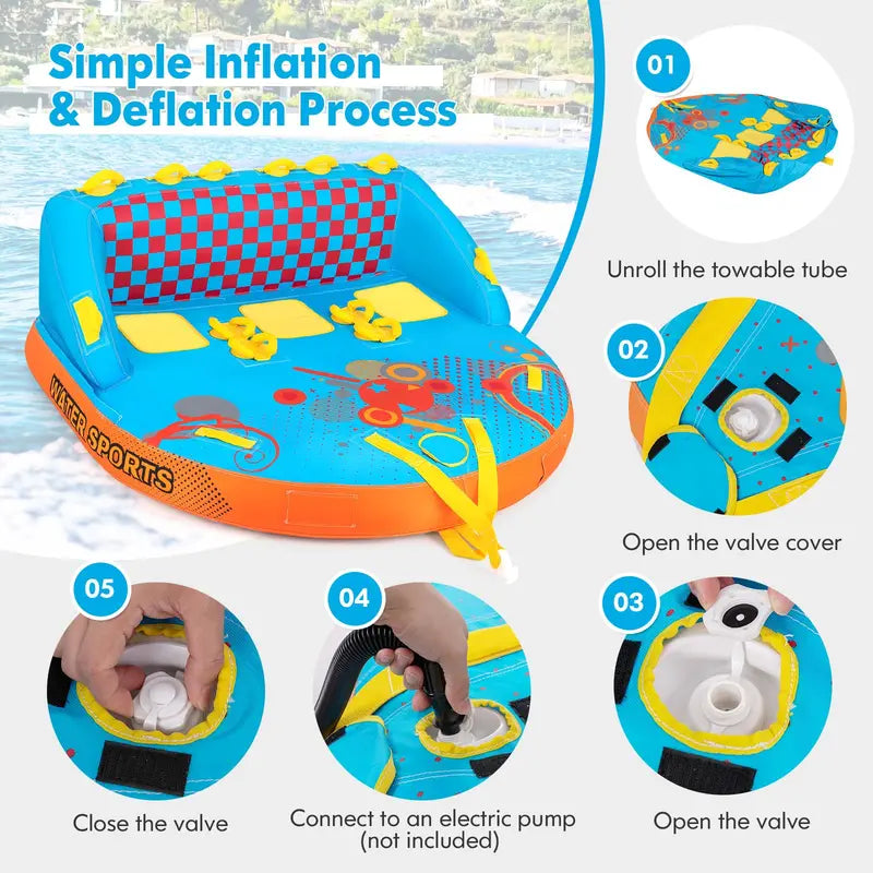 Multi-Rider Inflatable Towable Tube  Durable Water Sport Pull Toy for 13 People