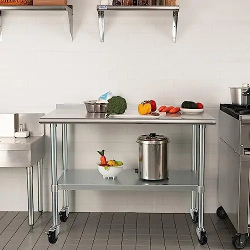 HARDURA Stainless Steel Table 24 x 48 Inches with Wheels Casters NSF